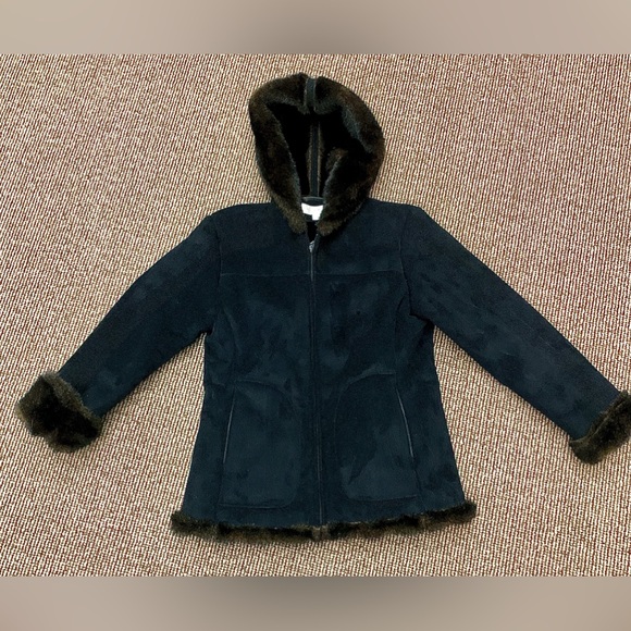 Women’s Small Jones New York Faux Suede Faux Fur Hooded Jacket - Picture 2 of 16